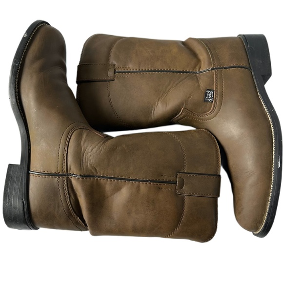 JUSTIN BOOTS BASICS JBL3001 7.5 B Brown Leather Mid-Calf Boot Western Roper Work - Picture 3 of 13